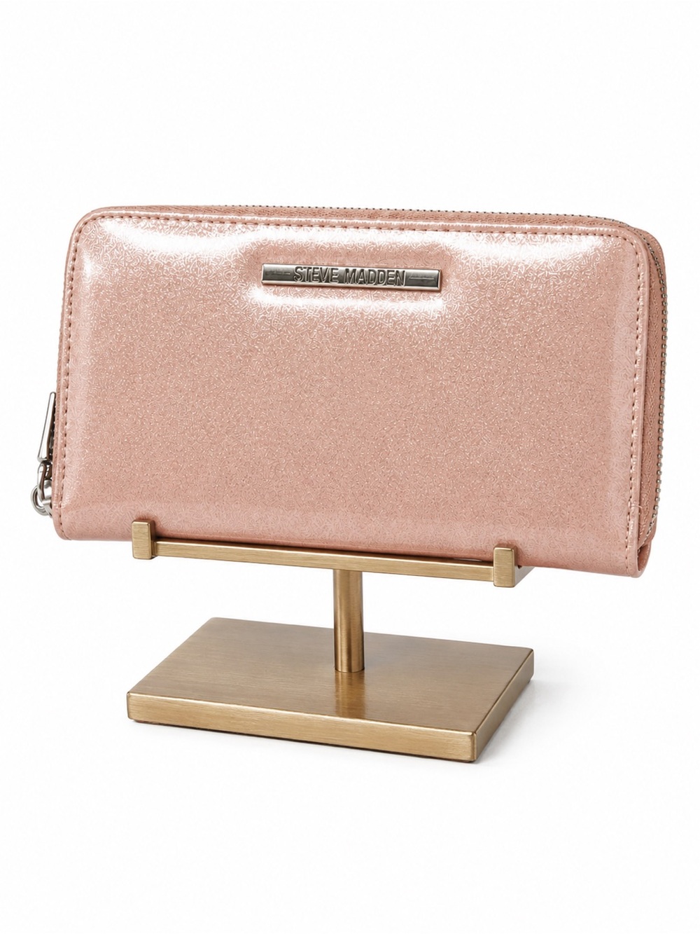 Steve Madden Patent Faux Leather Glitter Zip-Around Wallet | Blush Pink